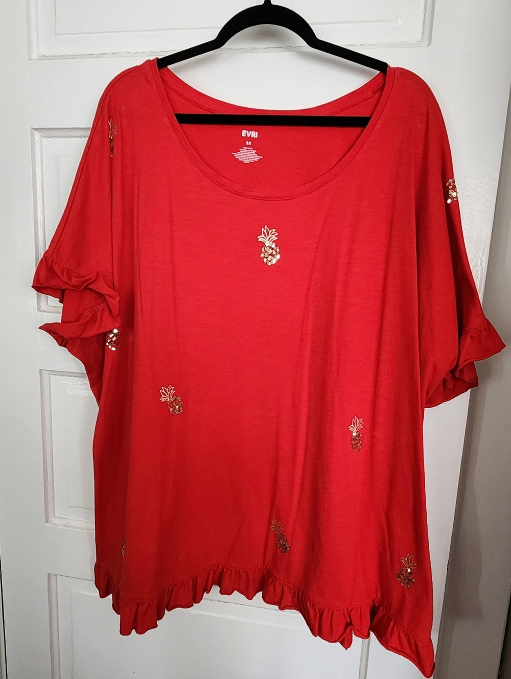 Womans Red Tunic With Sequins Pineapples